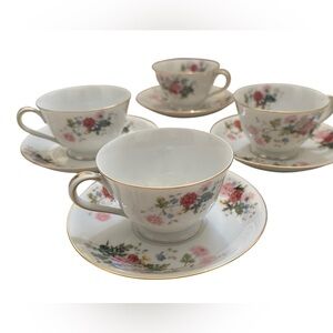 Rare Vtg 4pcsNoritake Bone China Gardena 3056 Japan 1955 Tea Cups & Saucers